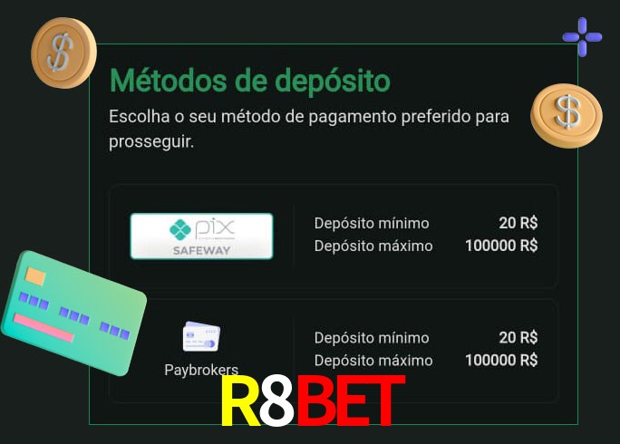 O cassino R8Bet oferece uma grande variedade de métodos de pagamento